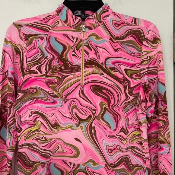 Jaime Sadock Pink Sugar Angel Whirl Marble 1/4 Zip Long Sleeve Golf Shirt Small - Picture 3 of 13